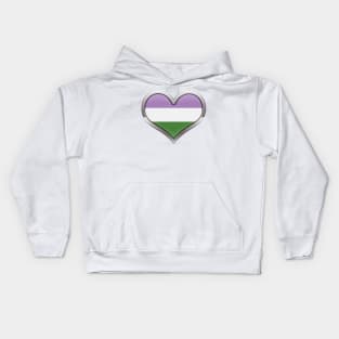 Large Genderqueer Pride Flag Colored Heart with Chrome Frame Kids Hoodie